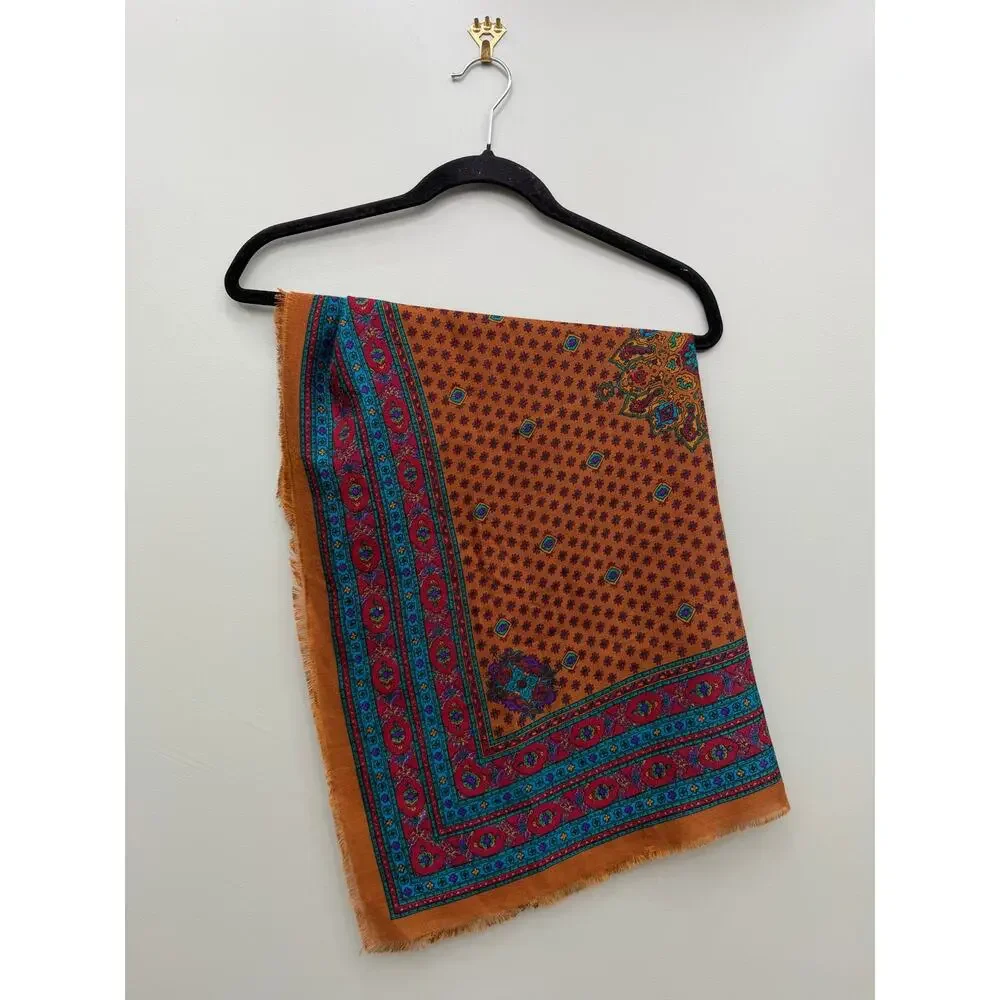 Vintage Challis by Berkshire Paisley Fringe Square Scarf 30x30 Boho